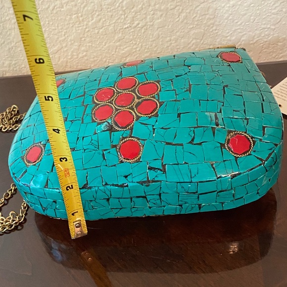 Antik Kraft Metal Convertible Turquoise Purse Mosaic Tiles Gold chain NWT - Picture 10 of 14